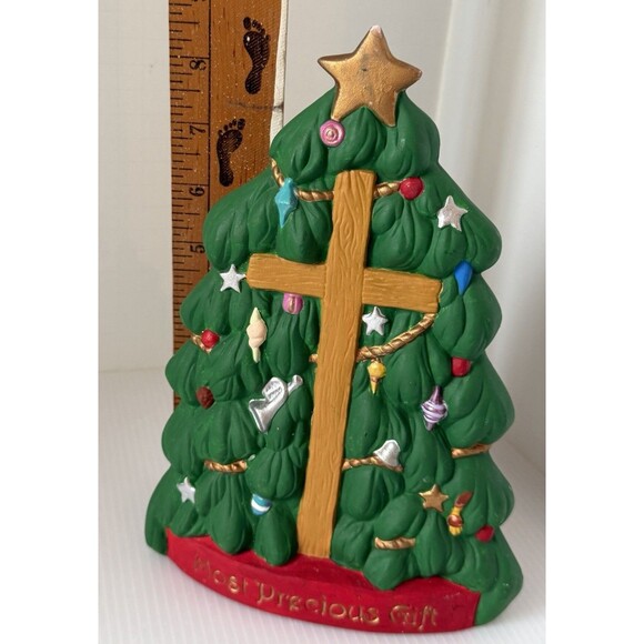 Vintage Ceramic Christmas Tree Cross Most Precious Gift 8.5” Hand Painted Jesus - Picture 11 of 12